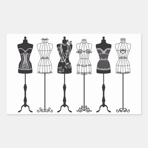 Vintage fashion mannequins silhouettes rectangular sticker