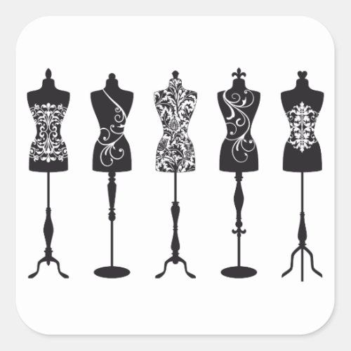 Vintage fashion mannequins silhouettes square sticker