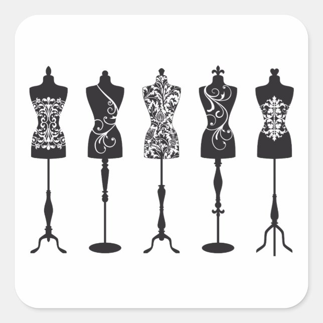 Vintage fashion mannequins silhouettes square sticker (Front)