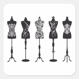 Vintage fashion mannequins silhouettes square sticker