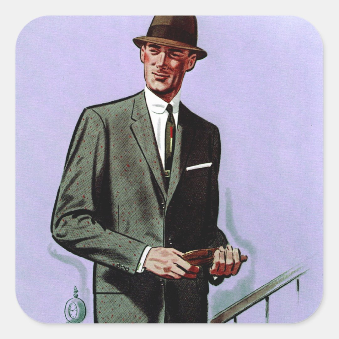 Vintage Fashion Men's Suit Square Sticker | Zazzle