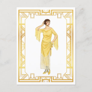 Vintage Fashion Roaring 20s Flapper Evening Gown Postcard