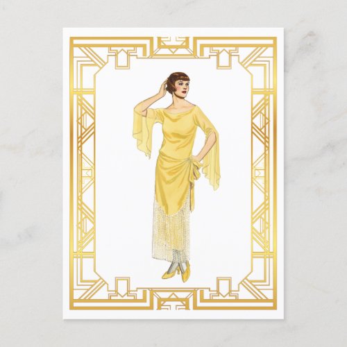 Vintage Fashion Roaring 20s Flapper Evening Gown Postcard