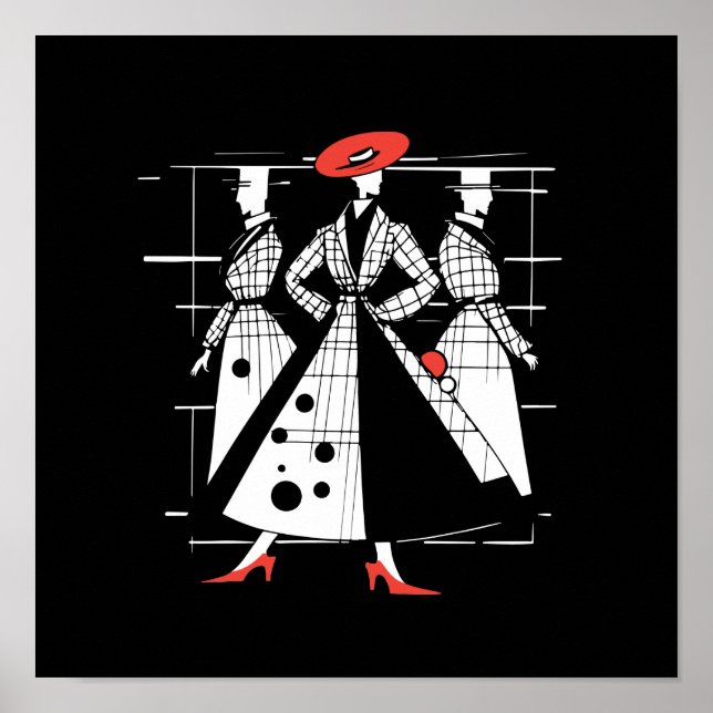 vintage fashion sewing patterns cover art stylized poster (Front)