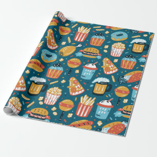 vintage Fast Food Icons Seamless Pattern. Repeat C Wrapping Paper