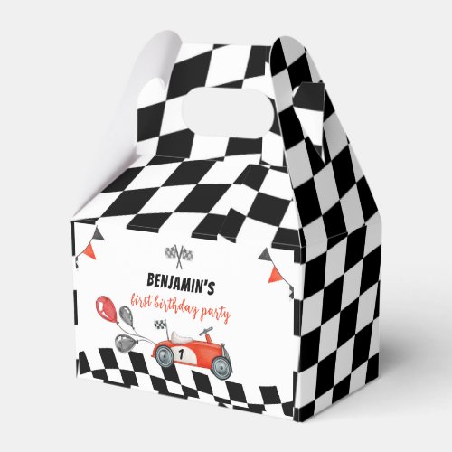 Vintage Fast One Race Car Birthday Party Favor Box