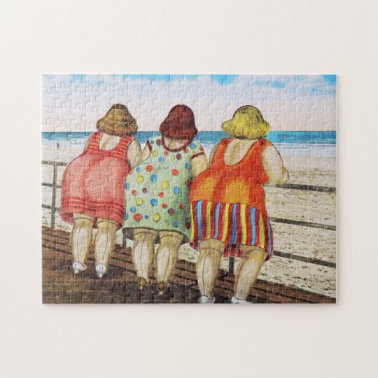 Vintage Fat Bottomed Girls At Beach Jigsaw Puzzle