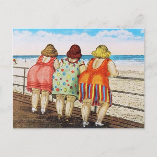 Vintage Fat Bottomed Girls at Beach Postcard