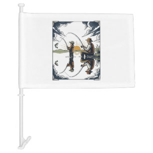 Vintage Father and Child Fishing Engraving Shirt D Car Flag
