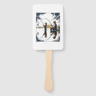 Vintage Father and Child Fishing Engraving Shirt D Hand Fan