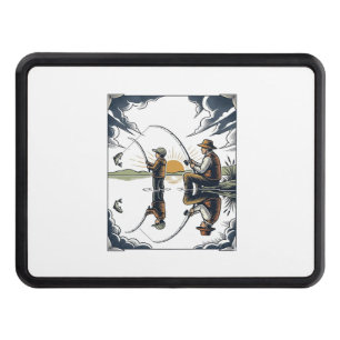 Vintage Father and Child Fishing Engraving Shirt D Hitch Cover