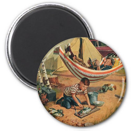 Vintage Father and Son Camping Happy Fathers Day Magnet