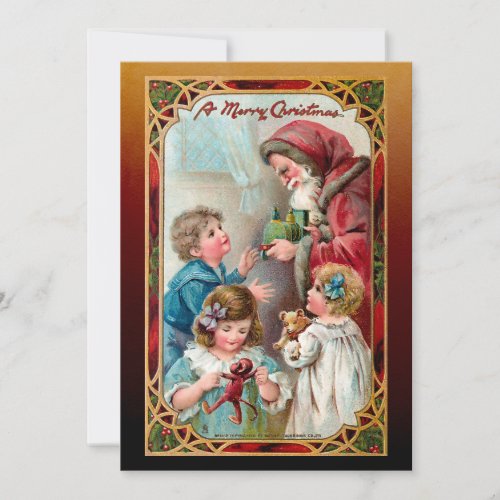 Vintage Father Christmas and Children Holiday Card