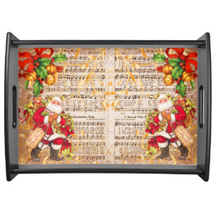 Vintage Father Christmas and Victorian Music Serving Tray