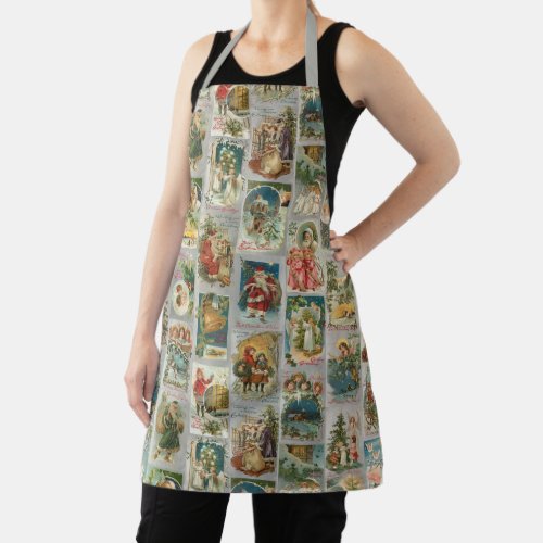 Vintage Father Christmas Angels  Winter Collage Apron