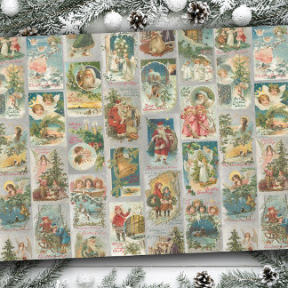 Vintage Father Christmas, Angels & Winter Collage Tissue Paper