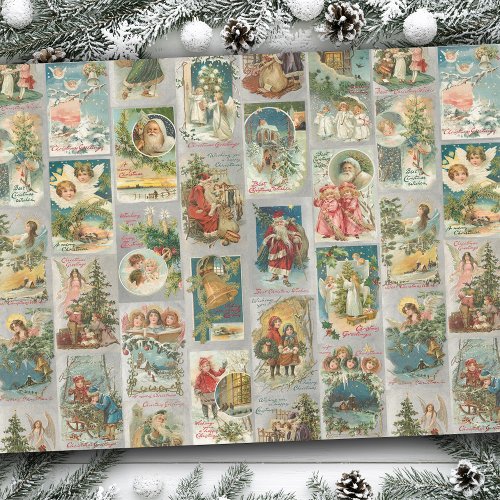 Vintage Father Christmas Angels  Winter Collage Tissue Paper