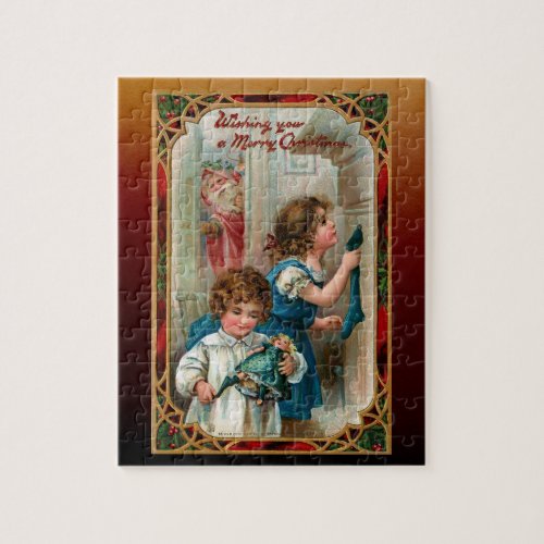 Vintage Father Christmas  Children  Ornate Frame Jigsaw Puzzle