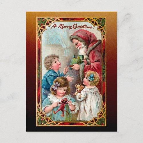 Vintage Father Christmas  Children  Ornate Frame Postcard
