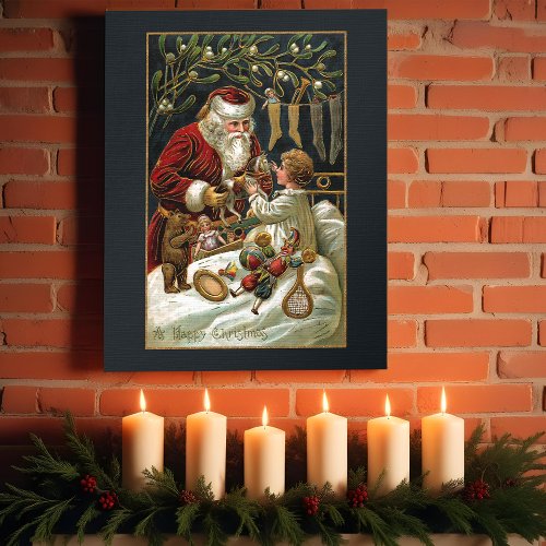 Vintage Father Christmas Giving Gifts to Child Foam Core Photo Tile