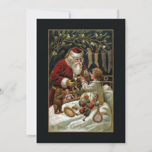 Vintage Father Christmas Giving Gifts to Child Holiday Card
