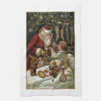 Vintage Father Christmas Giving Gifts to Child