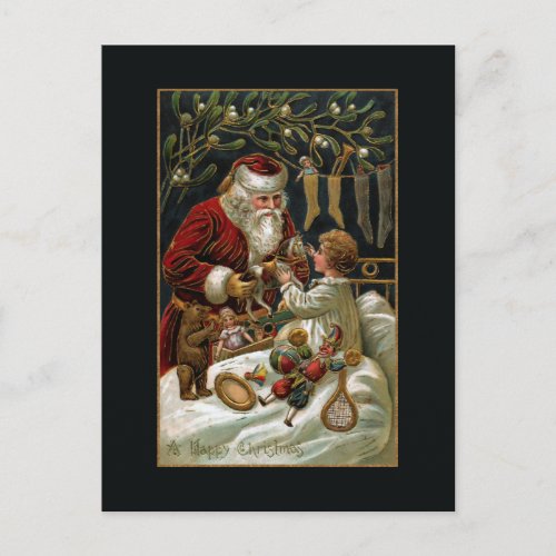 Vintage Father Christmas Giving Gifts to Child Postcard