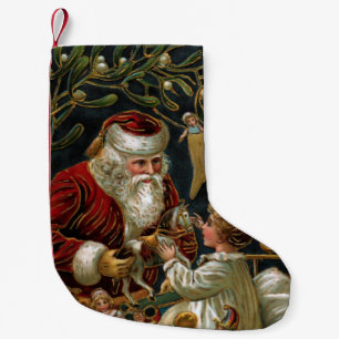 Vintage Father Christmas Giving Gifts to Child Small Christmas Stocking