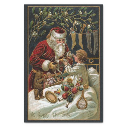 Vintage Father Christmas Giving Gifts to Child Tissue Paper