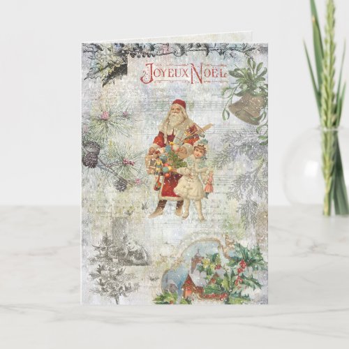 Vintage Father Christmas in Snow Collage Holiday Card