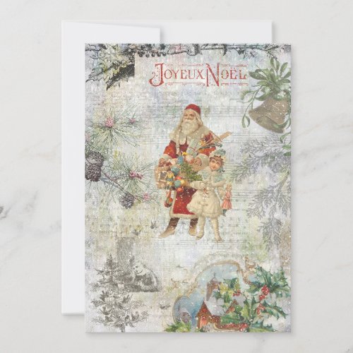 Vintage Father Christmas in Snow Collage Holiday Card