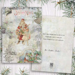 Vintage Father Christmas in Snow Collage Holiday Card