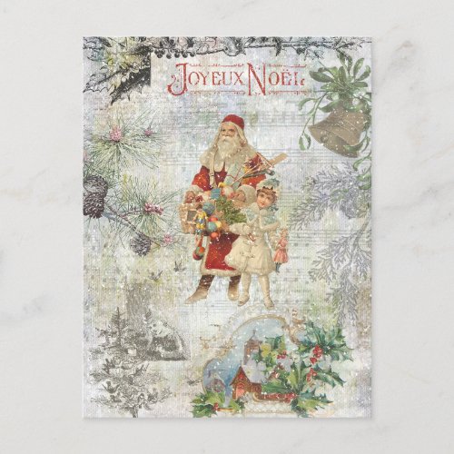 Vintage Father Christmas in Snow Collage Holiday Postcard