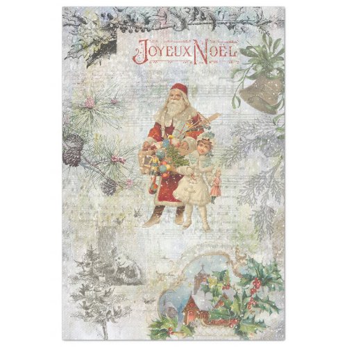 Vintage Father Christmas in Snow Collage Tissue Paper