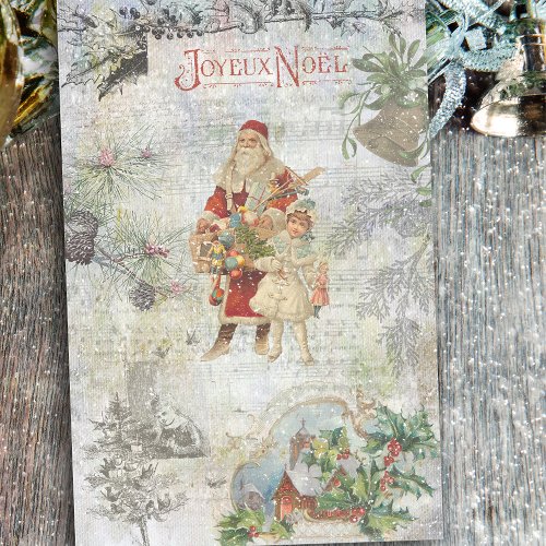 Vintage Father Christmas in Snow Collage Tissue Paper