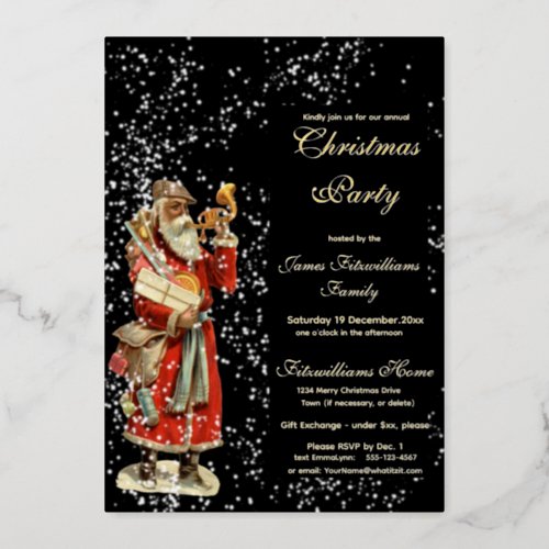 Vintage Father Christmas In Snow Foil Invitation