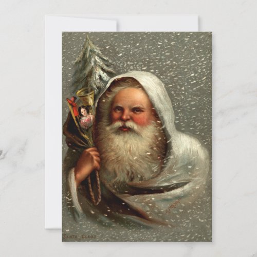 Vintage Father Christmas in Snow with Toys Holiday Card