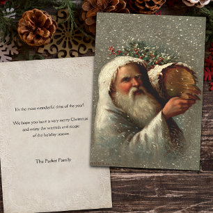 Vintage Father Christmas in Snow with Yule Log Holiday Card