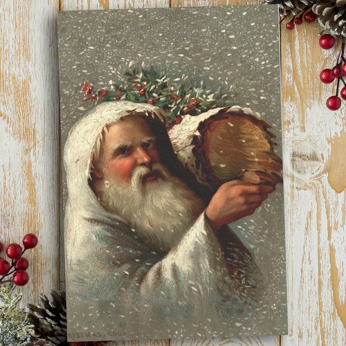 Vintage Father Christmas in Snow with Yule Log Tissue Paper