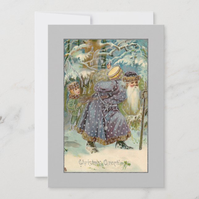 Vintage Father Christmas in Snowy Woods Holiday Card (Front)