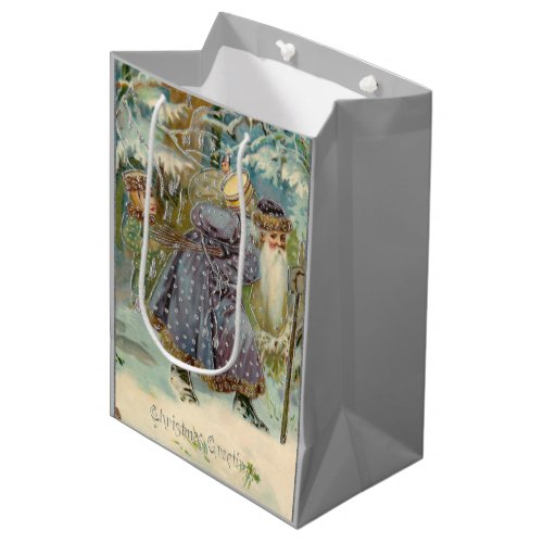 Vintage Father Christmas in Snowy Woods Medium Gift Bag