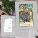 Vintage Father Christmas in Snowy Woods Postcard<br><div class="desc">Ornately-robed in purple and silver,  old world Father Christmas carries gifts through a snowy forest. Background color is editable. Back features custom complementary graphics and editable text fields.</div>