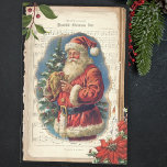 Vintage Father Christmas & Music Decoupage Tissue Paper<br><div class="desc">Heart-warming smiling portrait of vintage Father Christmas with snow-covered tree,  actual sheet music to Victorian-era song "Beautiful Christmas Tide" on torn parchment paper sheets with holly and poinsettia borders.</div>