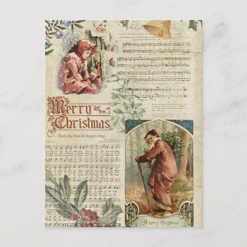 Vintage Father Christmas  Music Ephemera Holiday Postcard