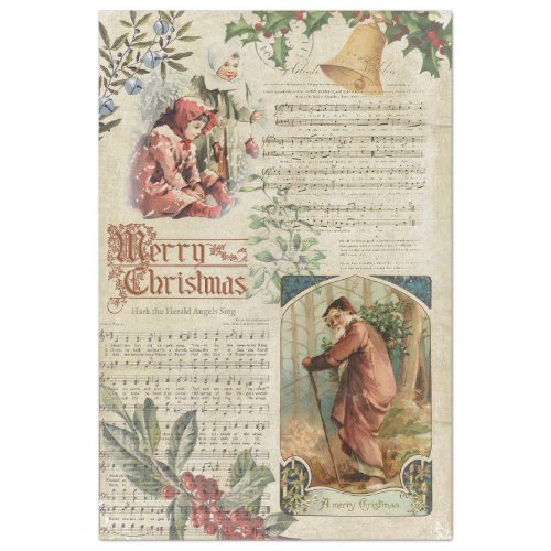 Vintage Father Christmas  Music Ephemera Tissue Paper