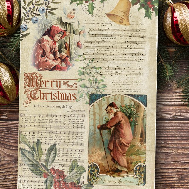 Vintage Father Christmas & Music Ephemera Tissue Paper (Creator Uploaded)
