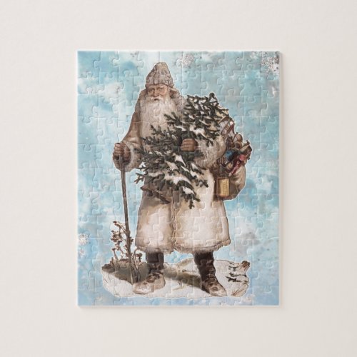 Vintage Father Christmas Santa Silver Snow Falling Jigsaw Puzzle