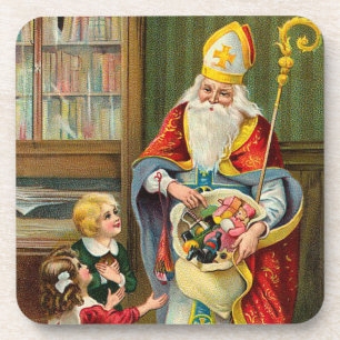 Vintage Father Christmas Set of Cork Coasters