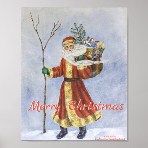Vintage Father Christmas Walking in the Snow  Poster