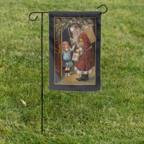 Vintage Father Christmas with Child Garden Flag